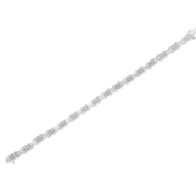 An image displaying .925 Sterling Silver 1-1/2 Cttw Diamond Cluster X Link 7" Tennis Bracelet (I-J color, I3 clarity) by Infinite Jewels
