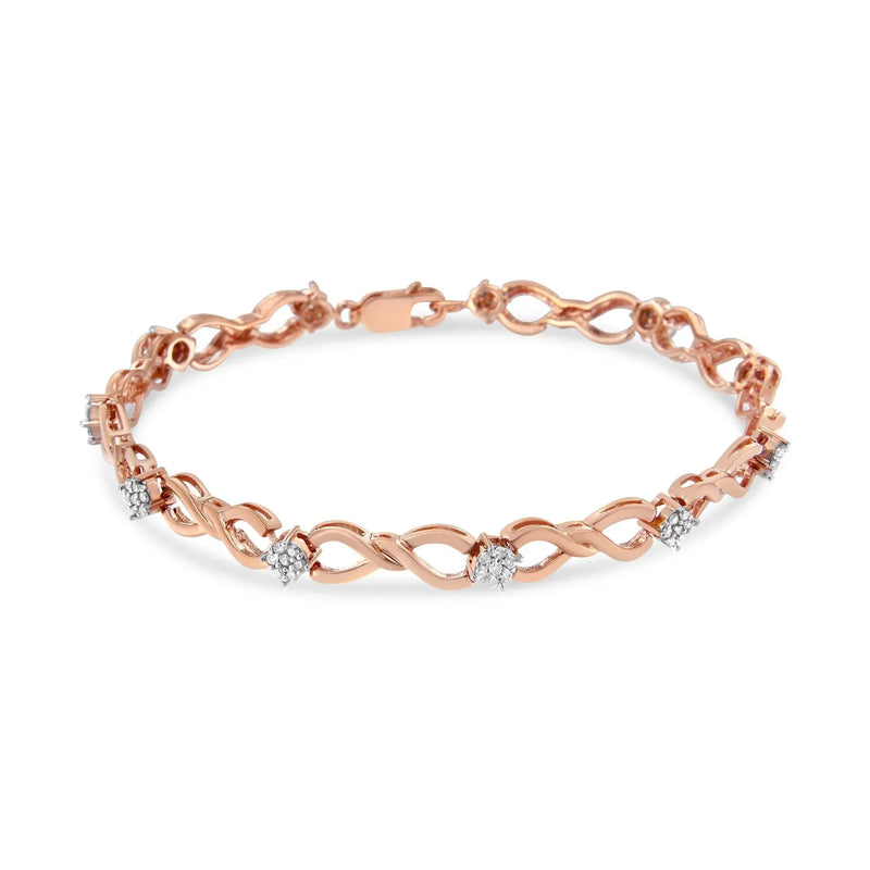 An image displaying 10K Rose Gold Plated .925 Sterling Silver 1/2 Cttw Diamond Infinity Link Tennis Bracelet (H-I Color, I2-I3 Clarity) -7” by Infinite Jewels