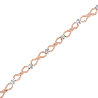 An image displaying 10K Rose Gold Plated .925 Sterling Silver 1/2 Cttw Diamond Infinity Link Tennis Bracelet (H-I Color, I2-I3 Clarity) -7” by Infinite Jewels