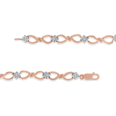An image displaying 10K Rose Gold Plated .925 Sterling Silver 1/2 Cttw Diamond Infinity Link Tennis Bracelet (H-I Color, I2-I3 Clarity) -7” by Infinite Jewels