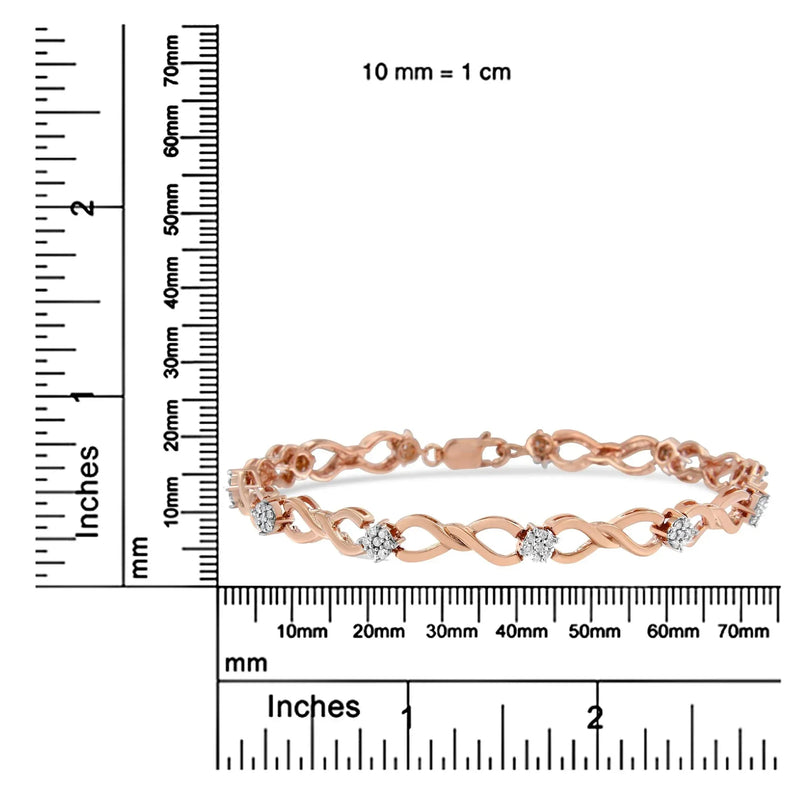 An image displaying 10K Rose Gold Plated .925 Sterling Silver 1/2 Cttw Diamond Infinity Link Tennis Bracelet (H-I Color, I2-I3 Clarity) -7” by Infinite Jewels