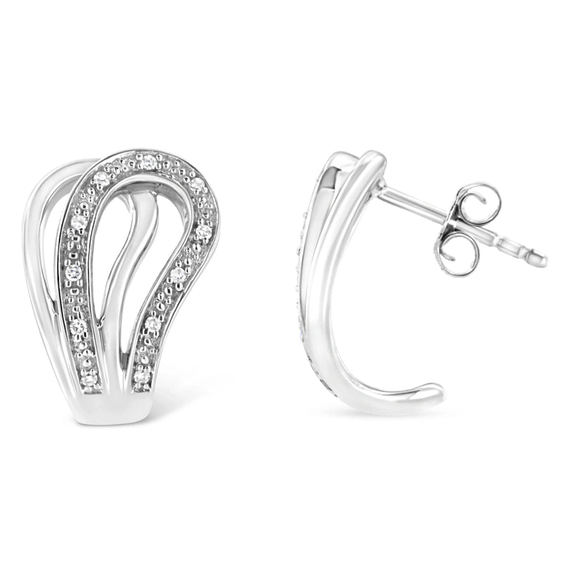An image displaying .925 Sterling Silver Pave-Set Diamond Accent Horseshoe Hoop Earring (I-J Color, I1-I2 Clarity) by Infinite Jewels