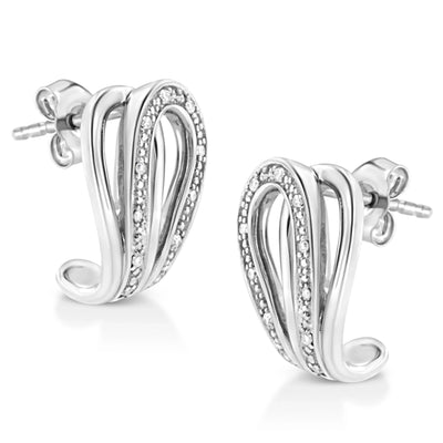 An image displaying .925 Sterling Silver Pave-Set Diamond Accent Horseshoe Hoop Earring (I-J Color, I1-I2 Clarity) by Infinite Jewels
