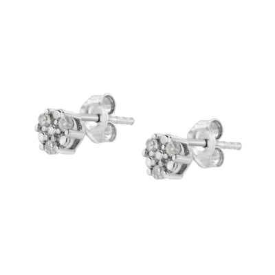 An image displaying .925 Sterling Silver 1/10 cttw Prong Set Round-Cut Trio Diamond Stud Earrings (I-J Color, I3 Clarity) by Infinite Jewels