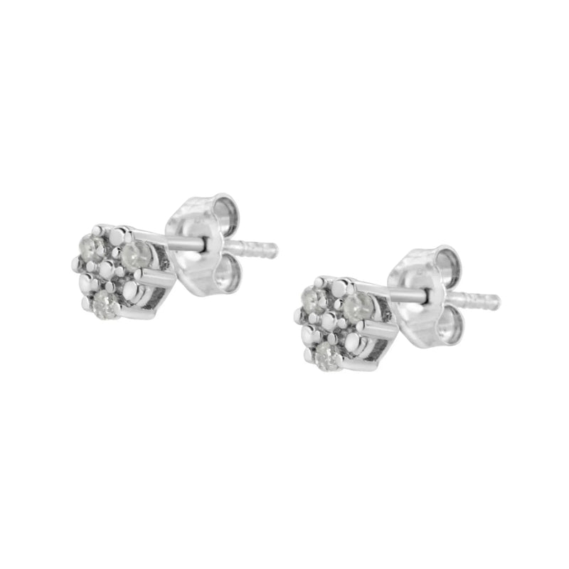 An image displaying .925 Sterling Silver 1/10 cttw Prong Set Round-Cut Trio Diamond Stud Earrings (I-J Color, I3 Clarity) by Infinite Jewels