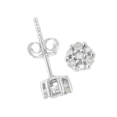 An image displaying .925 Sterling Silver 1/10 cttw Prong Set Round-Cut Trio Diamond Stud Earrings (I-J Color, I3 Clarity) by Infinite Jewels
