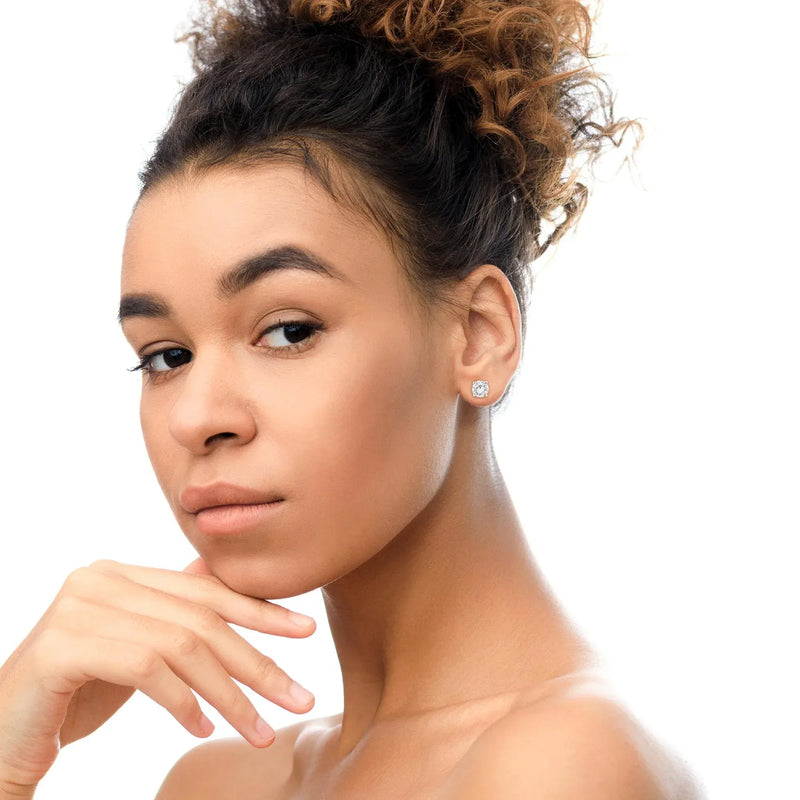 An image displaying 14K White Gold 3/4 Cttw Lab Grown Diamond 4-Prong Classic Stud Earrings (F-G Color, VS2-SI1 Clarity) by Infinite Jewels