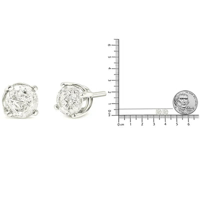 An image displaying 14K White Gold 3/4 Cttw Lab Grown Diamond 4-Prong Classic Stud Earrings (F-G Color, VS2-SI1 Clarity) by Infinite Jewels