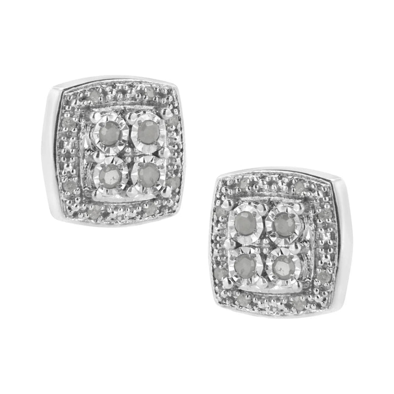 An image displaying .925 Sterling Silver 1/4 cttw Round Cut Diamond Square Shape Milgrain Stud Earrings (I-J Color, I3 Clarity) by Infinite Jewels