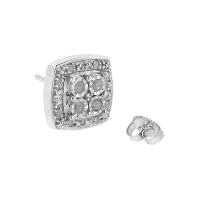 An image displaying .925 Sterling Silver 1/4 cttw Round Cut Diamond Square Shape Milgrain Stud Earrings (I-J Color, I3 Clarity) by Infinite Jewels