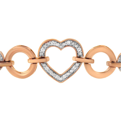 An image displaying 14K Rose Gold Plated .925 Sterling Silver Diamond Accent Circle and Heart Link Adjustable 6”-10” Bolo Bracelet (I-J Color, I3 Clarity) by Infinite Jewels