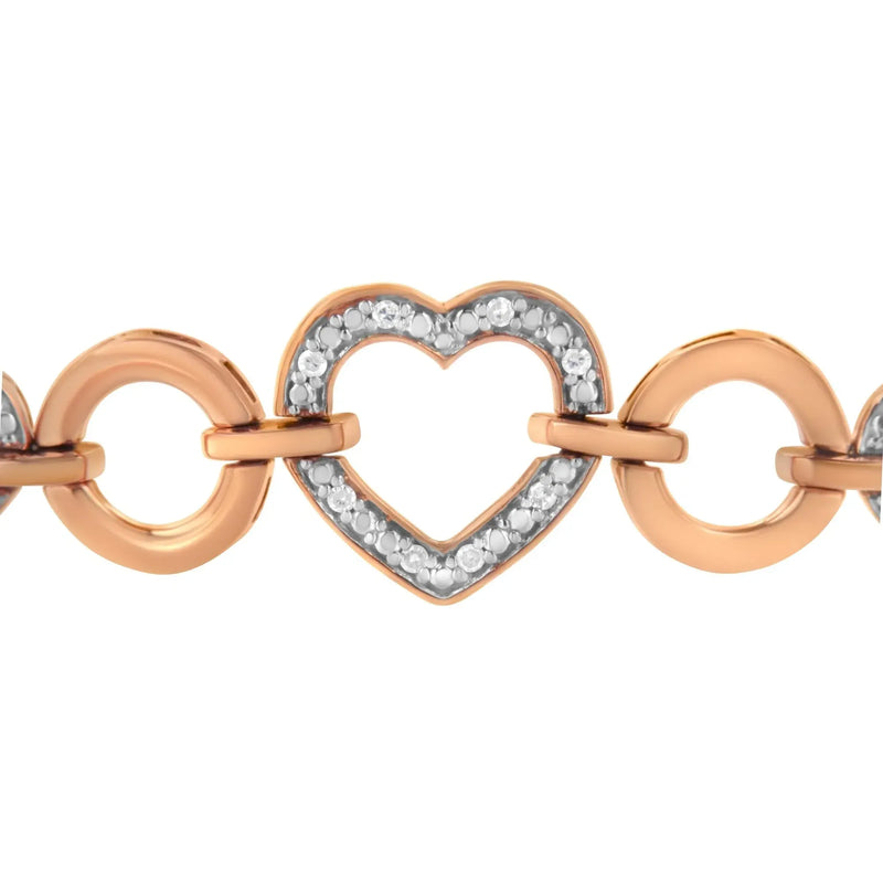 An image displaying 14K Rose Gold Plated .925 Sterling Silver Diamond Accent Circle and Heart Link Adjustable 6”-10” Bolo Bracelet (I-J Color, I3 Clarity) by Infinite Jewels