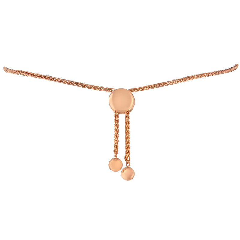 An image displaying 14K Rose Gold Plated .925 Sterling Silver Diamond Accent Circle and Heart Link Adjustable 6”-10” Bolo Bracelet (I-J Color, I3 Clarity) by Infinite Jewels