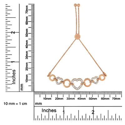 An image displaying 14K Rose Gold Plated .925 Sterling Silver Diamond Accent Circle and Heart Link Adjustable 6”-10” Bolo Bracelet (I-J Color, I3 Clarity) by Infinite Jewels