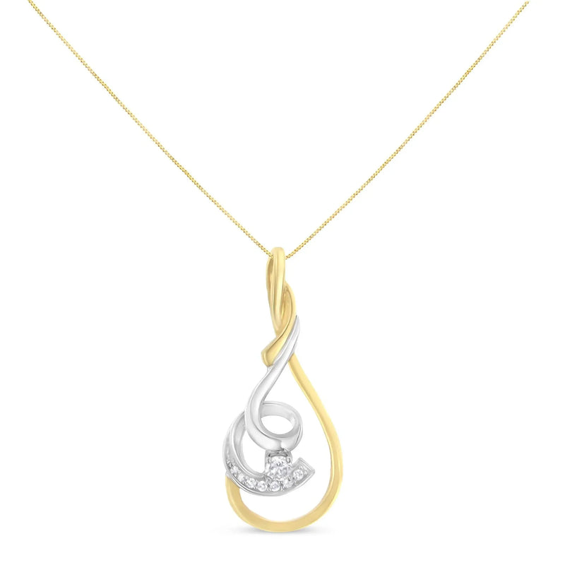 An image displaying Espira 10K Two-Tone Yellow & White 1/6 Cttw Brilliant-Cut Diamond Layered Spiral 18" Pendant Necklace (H-I Color, I2-I3 Clarity) by Infinite Jewels