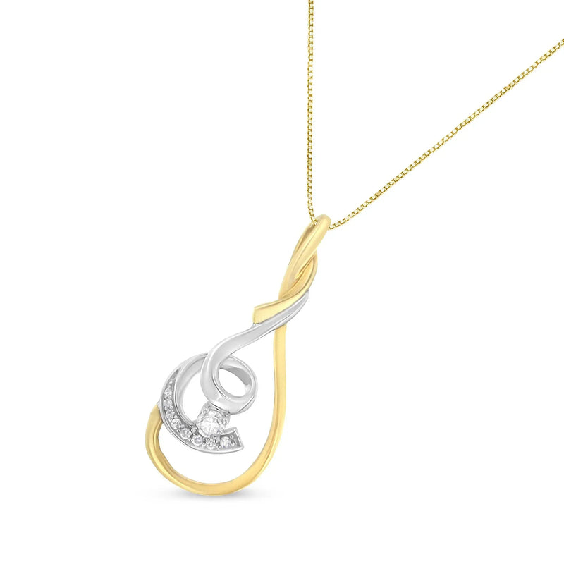 An image displaying Espira 10K Two-Tone Yellow & White 1/6 Cttw Brilliant-Cut Diamond Layered Spiral 18" Pendant Necklace (H-I Color, I2-I3 Clarity) by Infinite Jewels