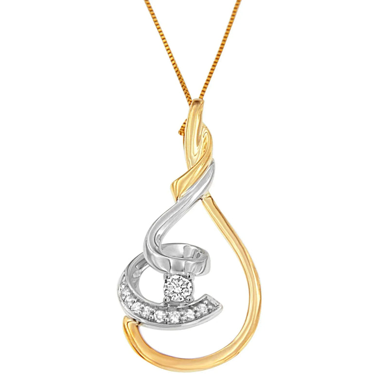 An image displaying Espira 10K Two-Tone Yellow & White 1/6 Cttw Brilliant-Cut Diamond Layered Spiral 18" Pendant Necklace (H-I Color, I2-I3 Clarity) by Infinite Jewels