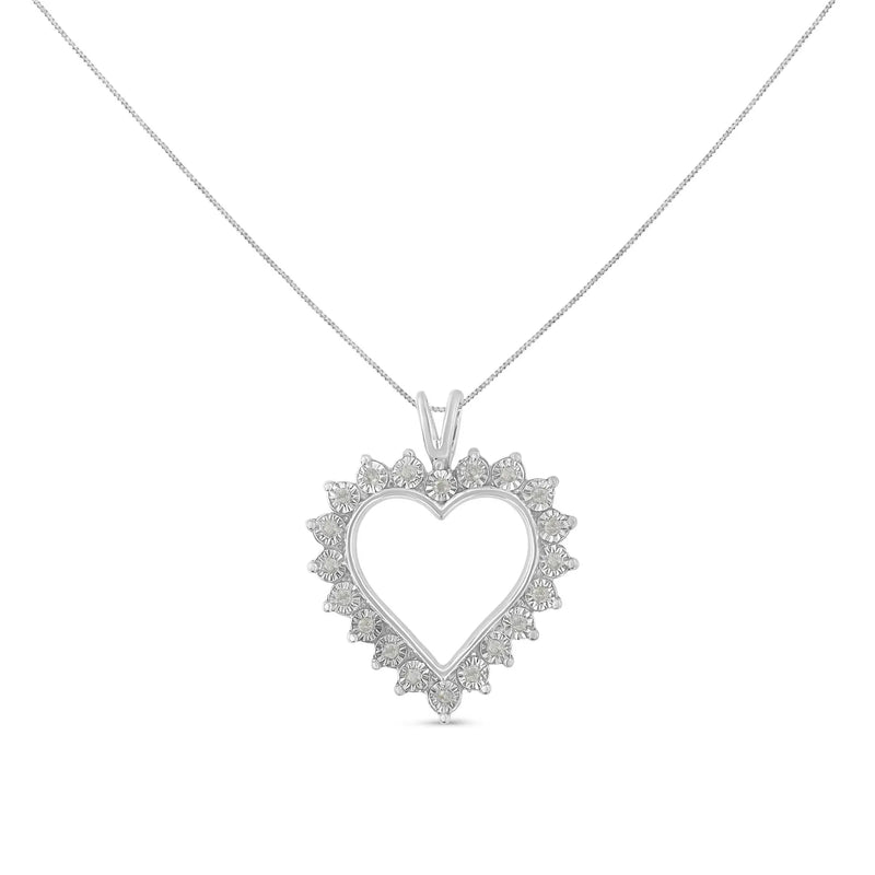 An image displaying .925 Sterling Silver 1/4 Cttw Miracle Set Diamond Open Heart 18" Pendant Necklace (I-J Color, I3 Clarity) by Infinite Jewels