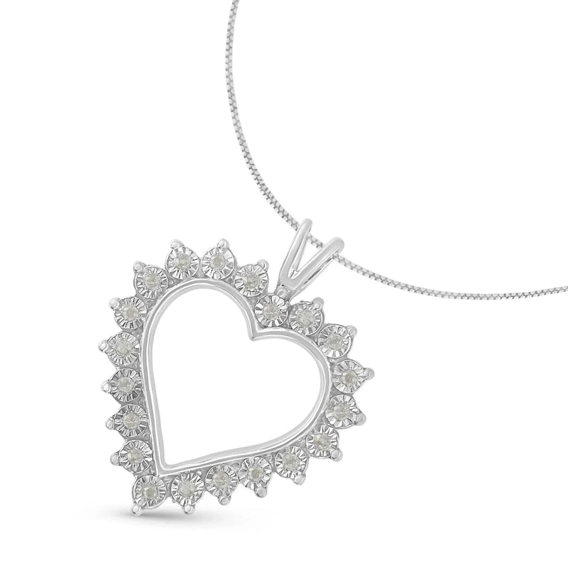An image displaying .925 Sterling Silver 1/4 Cttw Miracle Set Diamond Open Heart 18" Pendant Necklace (I-J Color, I3 Clarity) by Infinite Jewels