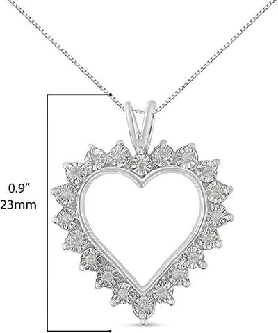 An image displaying .925 Sterling Silver 1/4 Cttw Miracle Set Diamond Open Heart 18" Pendant Necklace (I-J Color, I3 Clarity) by Infinite Jewels