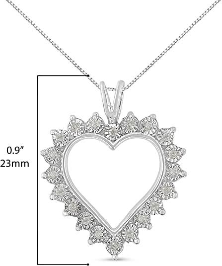 An image displaying .925 Sterling Silver 1/4 Cttw Miracle Set Diamond Open Heart 18" Pendant Necklace (I-J Color, I3 Clarity) by Infinite Jewels
