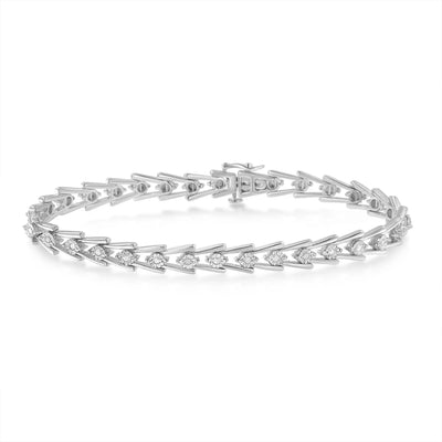 An image displaying Sterling Silver Diamond Wave-Style Link Bracelet (0.5 cttw, I-J Color, I3 Clarity) by Infinite Jewels