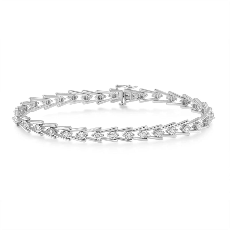 An image displaying Sterling Silver Diamond Wave-Style Link Bracelet (0.5 cttw, I-J Color, I3 Clarity) by Infinite Jewels