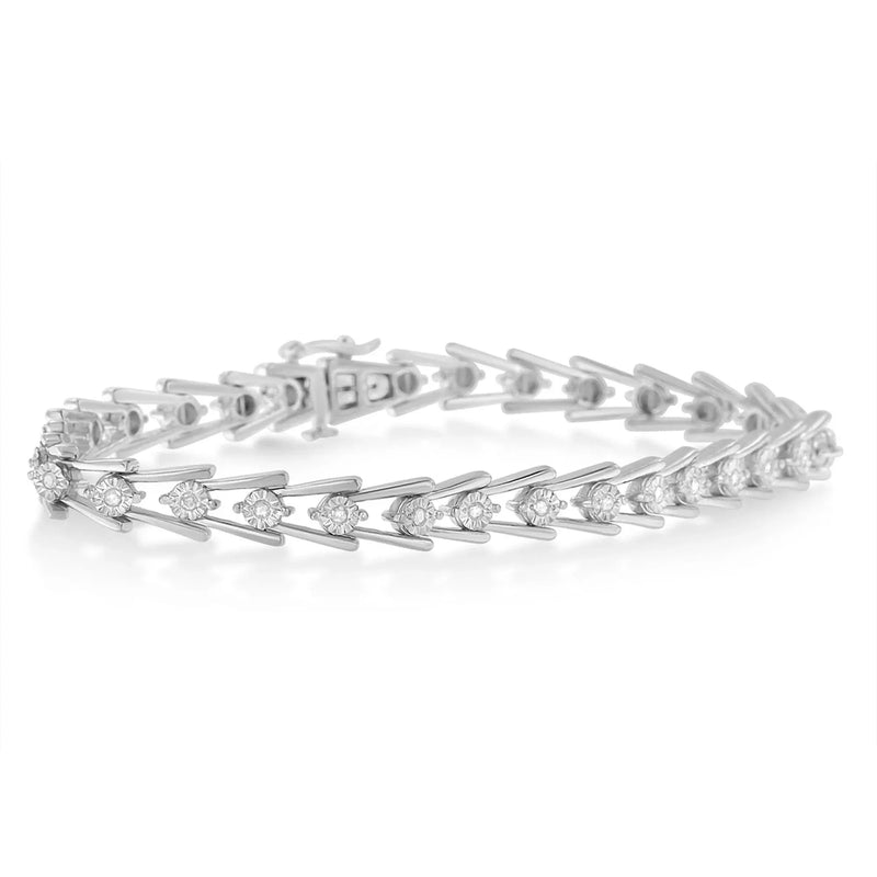 An image displaying Sterling Silver Diamond Wave-Style Link Bracelet (0.5 cttw, I-J Color, I3 Clarity) by Infinite Jewels