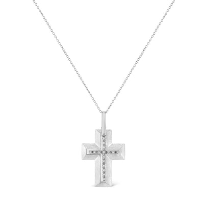 An image displaying .925 Sterling Silver Prong-Set Diamond Accent Bold Cross 18" Pendant Necklace (I-J Color, I1-I2 Clarity) by Infinite Jewels