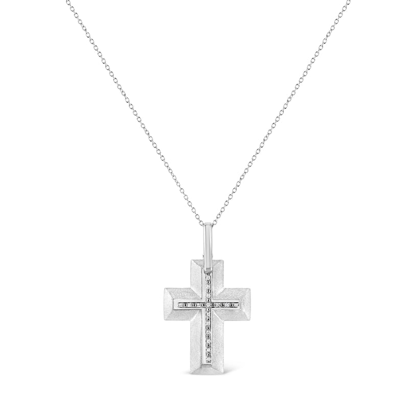 An image displaying .925 Sterling Silver Prong-Set Diamond Accent Bold Cross 18" Pendant Necklace (I-J Color, I1-I2 Clarity) by Infinite Jewels