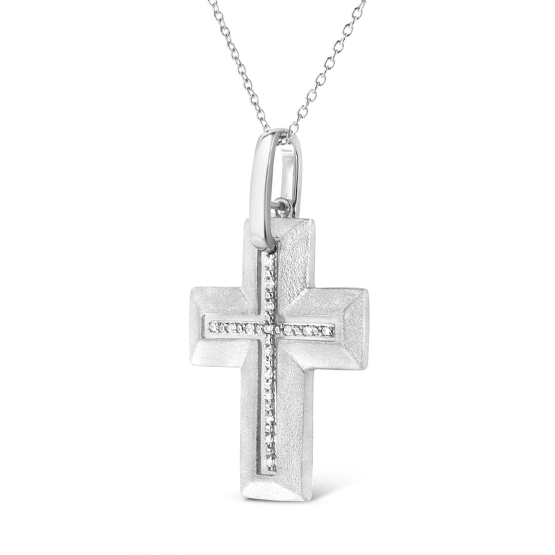An image displaying .925 Sterling Silver Prong-Set Diamond Accent Bold Cross 18" Pendant Necklace (I-J Color, I1-I2 Clarity) by Infinite Jewels