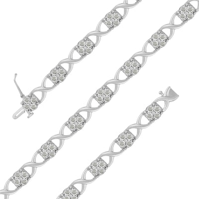 An image displaying Sterling Silver Rose-Cut Diamond Love Locks Link Bracelet (1.00cttw,I-J color,I3-Promo clarity) by Infinite Jewels