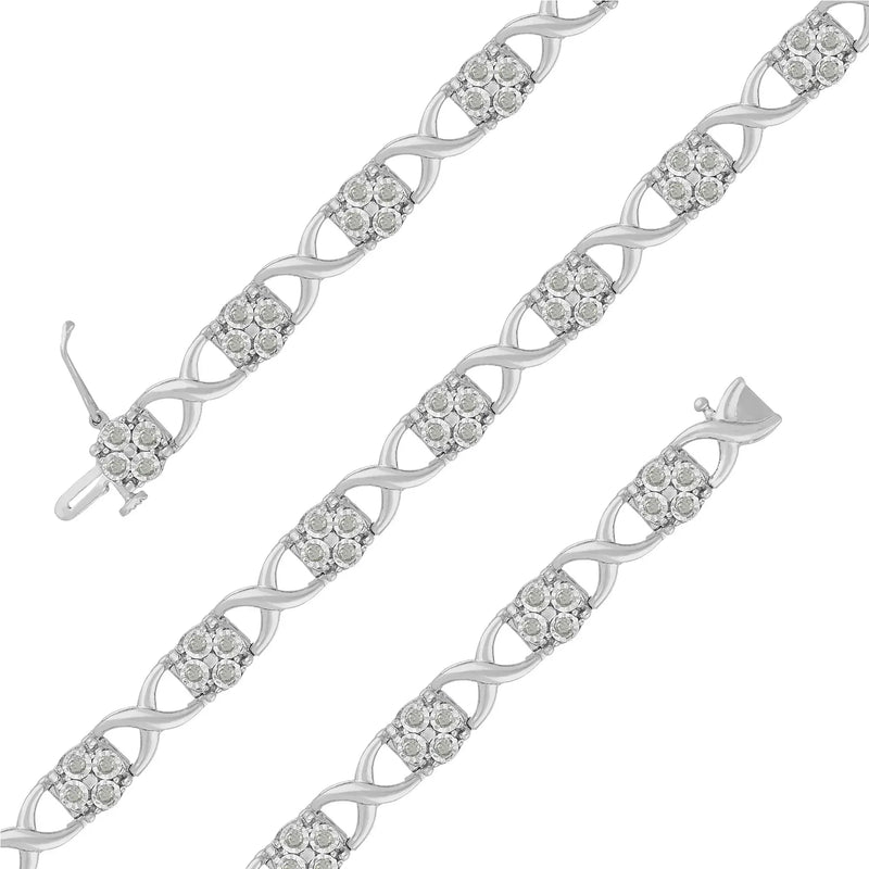 An image displaying Sterling Silver Rose-Cut Diamond Love Locks Link Bracelet (1.00cttw,I-J color,I3-Promo clarity) by Infinite Jewels