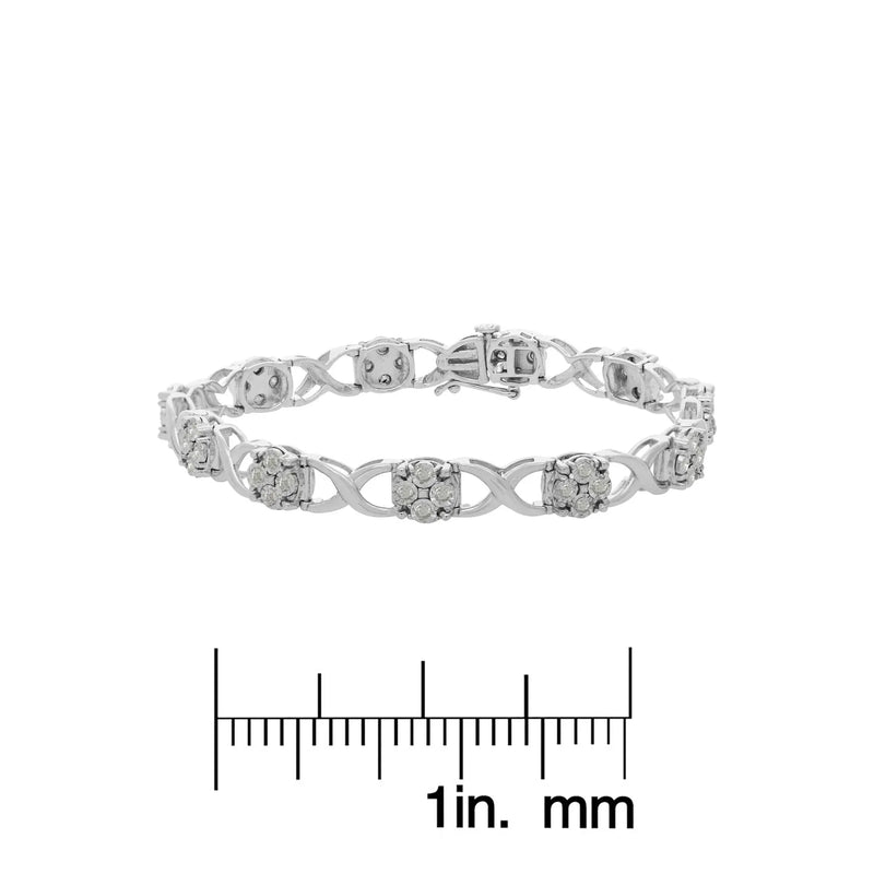 An image displaying Sterling Silver Rose-Cut Diamond Love Locks Link Bracelet (1.00cttw,I-J color,I3-Promo clarity) by Infinite Jewels
