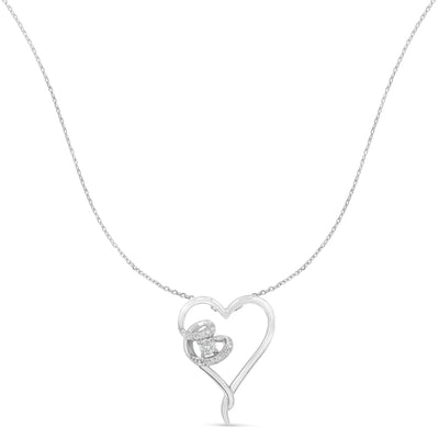An image displaying .925 Sterling Silver 1/10 cttw Diamond Heart Pendant Necklace (H-I, I1-I2) by Infinite Jewels
