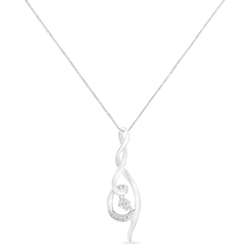 An image displaying Espira 10K White Gold 1/10 cttw Diamond Swirl Pendant Necklace (I-J, I1-I2) by Infinite Jewels