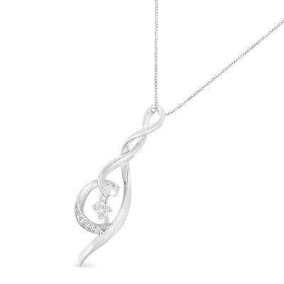 An image displaying Espira 10K White Gold 1/10 cttw Diamond Swirl Pendant Necklace (I-J, I1-I2) by Infinite Jewels