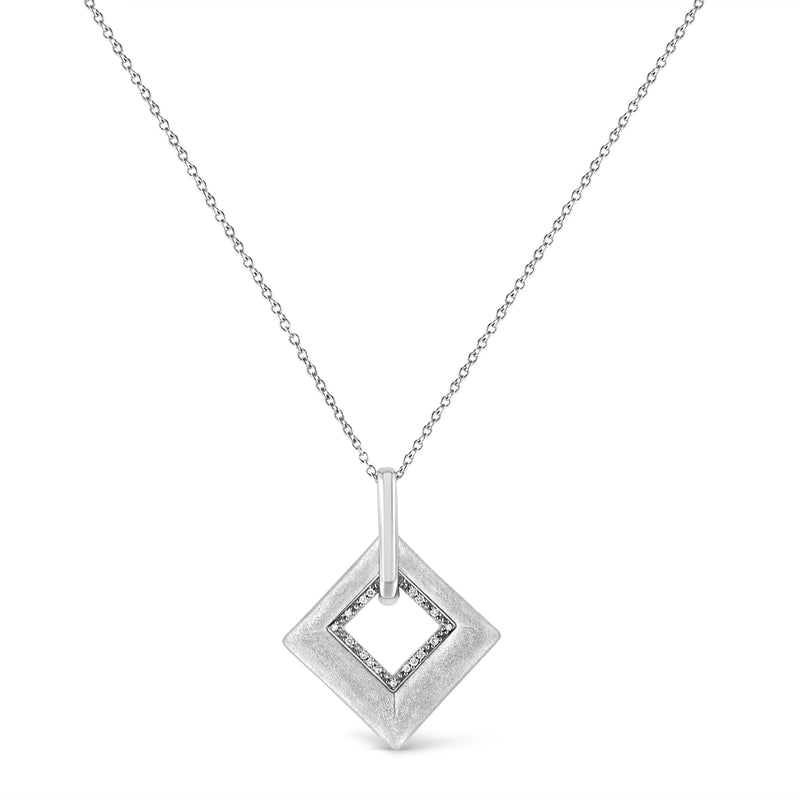 An image displaying .925 Sterling Silver Pave-Set Diamond Accent Kite Shape 18" Pendant Necklace (I-J Color, I1-I2 Clarity) by Infinite Jewels