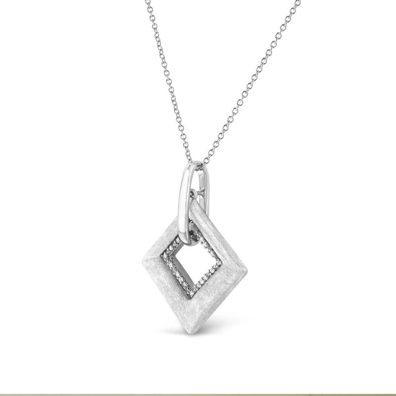 An image displaying .925 Sterling Silver Pave-Set Diamond Accent Kite Shape 18" Pendant Necklace (I-J Color, I1-I2 Clarity) by Infinite Jewels