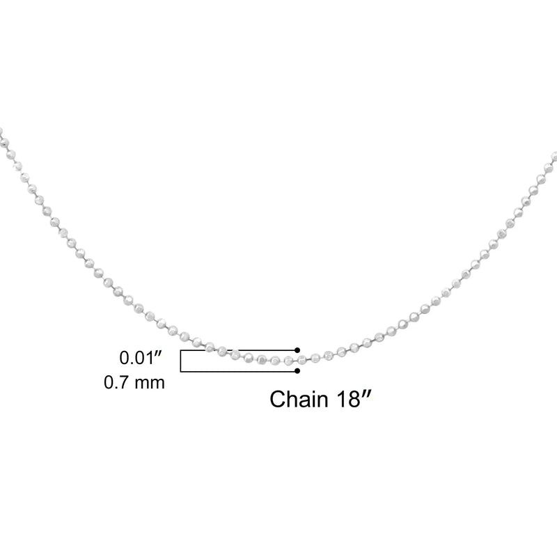 An image displaying .925 Sterling Silver 0.7mm Slim and Dainty Unisex 18" Inch Ball Bead Chain Necklace by Infinite Jewels