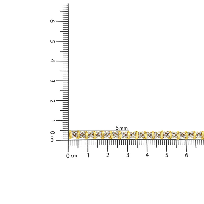 An image displaying 10K Yellow Gold Plated .925 Sterling Silver 2.0 Cttw Round Diamond Cluster "X" Shaped Link Bracelet (H-I Color, I3 Clarity) - 7" by Infinite Jewels
