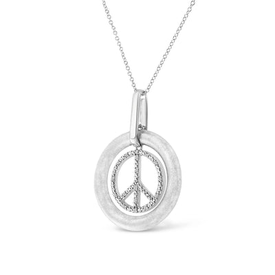 An image displaying Matte Finish .925 Sterling Silver Diamond Accent Dancing Peace Sign 18" Pendant Necklace (I-J Color, I1-I2 Clarity) by Infinite Jewels
