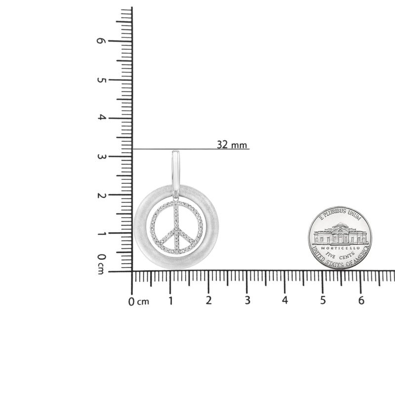 An image displaying Matte Finish .925 Sterling Silver Diamond Accent Dancing Peace Sign 18" Pendant Necklace (I-J Color, I1-I2 Clarity) by Infinite Jewels