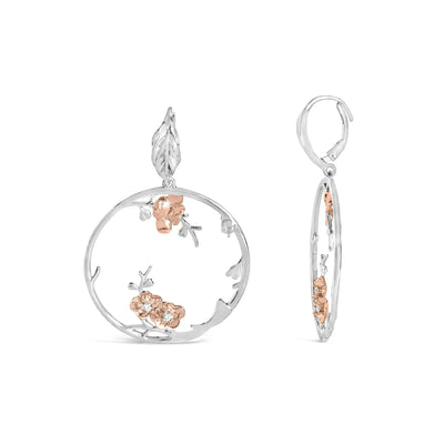 An image displaying Rose Gold Plated .925 Sterling Silver 1/10 Cttw Diamond Floral Hoop Earrings (I-J Color, SI1-SI2 Clarity) by Infinite Jewels