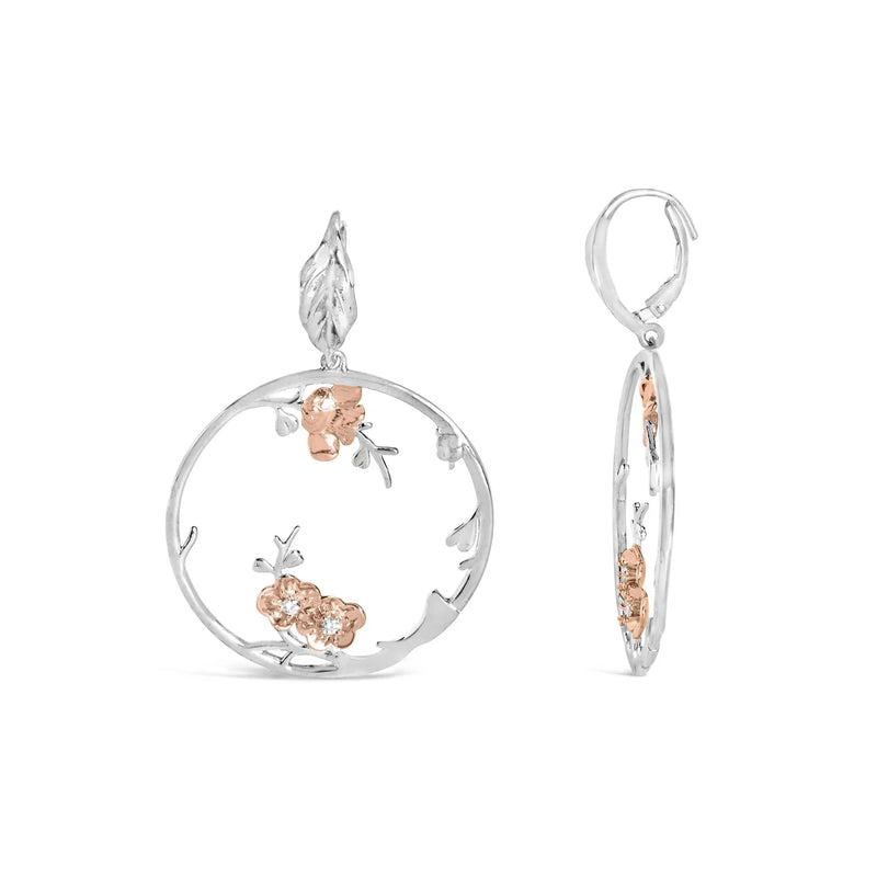 An image displaying Rose Gold Plated .925 Sterling Silver 1/10 Cttw Diamond Floral Hoop Earrings (I-J Color, SI1-SI2 Clarity) by Infinite Jewels