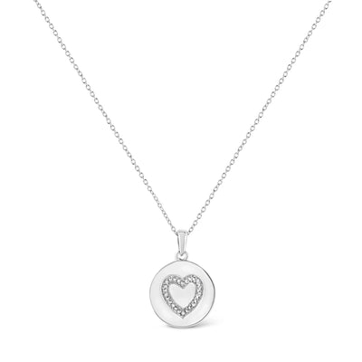 An image displaying .925 Sterling Silver Prong-Set Diamond Accent Heart Emblemed 18" Pendant Necklace (I-J Color, I1-I2 Clarity) by Infinite Jewels
