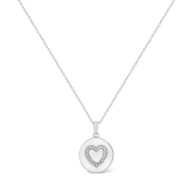 An image displaying .925 Sterling Silver Prong-Set Diamond Accent Heart Emblemed 18" Pendant Necklace (I-J Color, I1-I2 Clarity) by Infinite Jewels