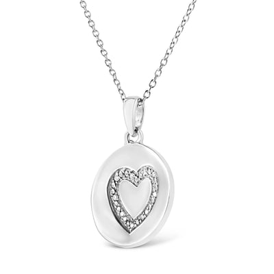 An image displaying .925 Sterling Silver Prong-Set Diamond Accent Heart Emblemed 18" Pendant Necklace (I-J Color, I1-I2 Clarity) by Infinite Jewels