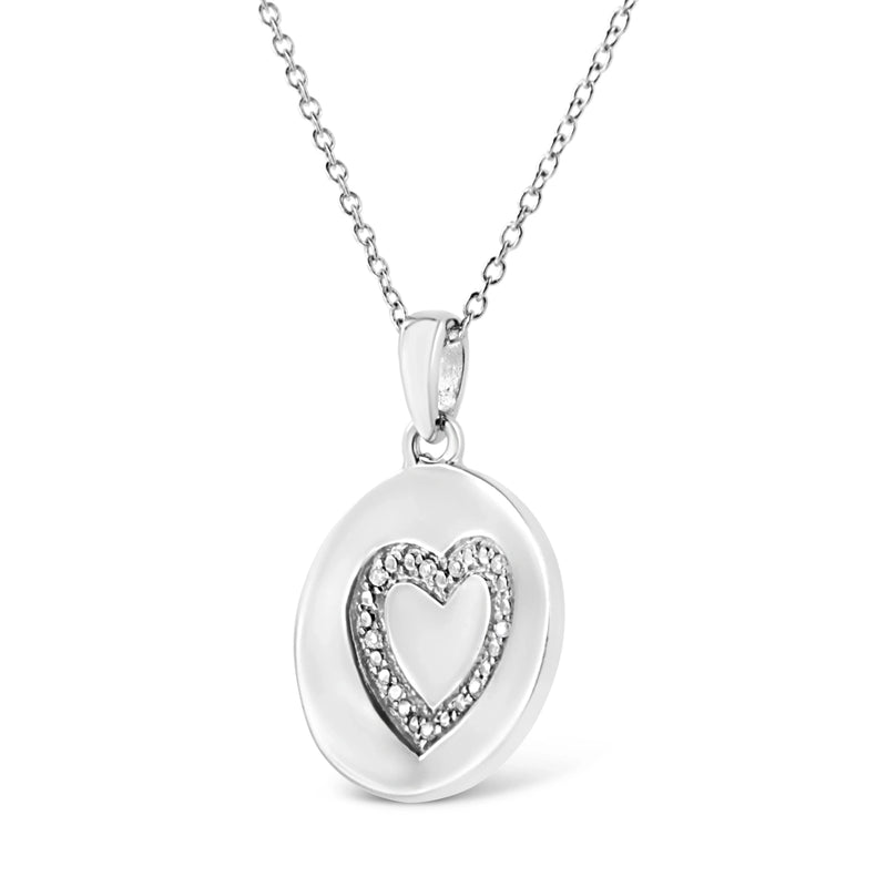 An image displaying .925 Sterling Silver Prong-Set Diamond Accent Heart Emblemed 18" Pendant Necklace (I-J Color, I1-I2 Clarity) by Infinite Jewels