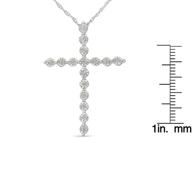 An image displaying .925 Sterling Silver 1/6 Cttw Brilliant-Cut Diamond Miracle-Set Shared Prong Cross 18" Pendant Necklace (I-J Color, I2-I3 Clarity) by Infinite Jewels